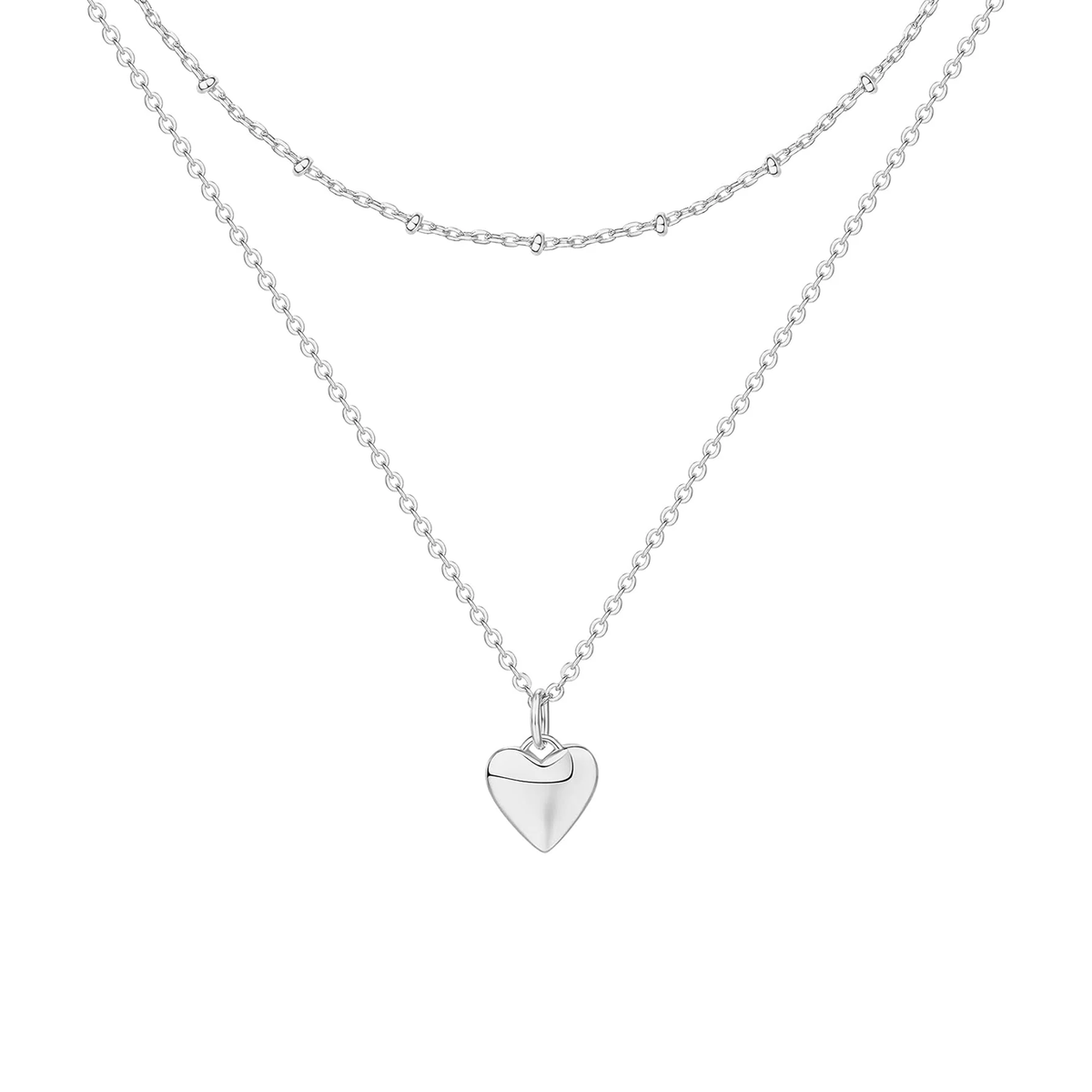 Silver-Tone Heart Layered Necklace for Women – Dainty Double Chain Pendant Jewelry Main image