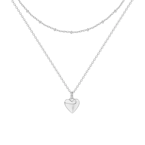 Silver-Tone Heart Layered Necklace for Women – Dainty Double Chain Pendant Jewelry