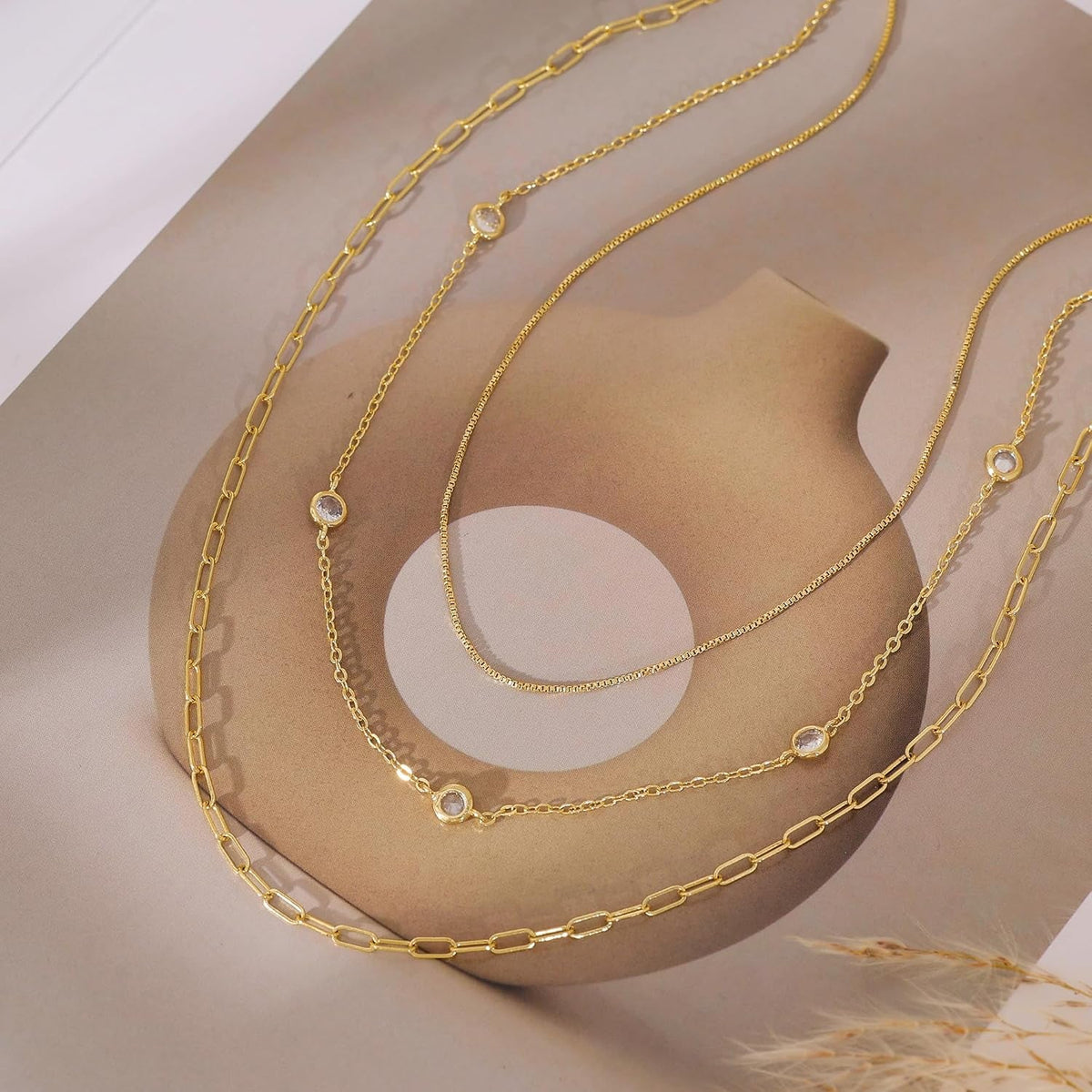 Layered Necklaces for Women, Dainty Gold Necklace Stack 14K Gold Plated Layering CZ Chain Choker Necklaces for Women Trendy Simple Non Tarnish Gold Necklaces Set Fashion Bridal Prom Jewelry - KARMARKA