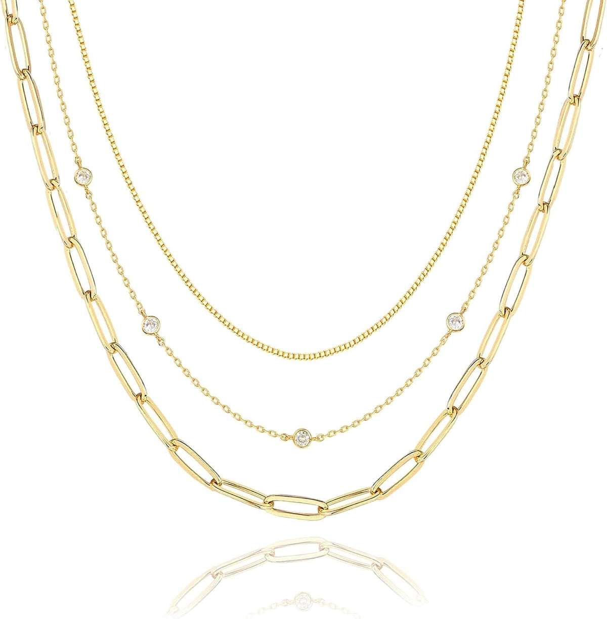 Layered Necklaces for Women, Dainty Gold Necklace Stack 14K Gold Plated Layering CZ Chain Choker Necklaces for Women Trendy Simple Non Tarnish Gold Necklaces Set Fashion Bridal Prom Jewelry - KARMARKA