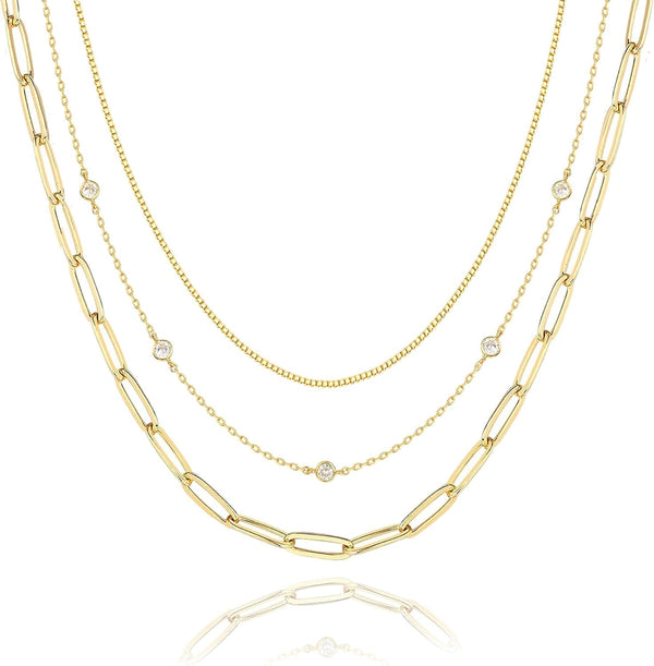 Layered Necklaces for Women, Dainty Gold Necklace Stack 14K Gold Plated Layering CZ Chain Choker Necklaces for Women Trendy Simple Non Tarnish Gold Necklaces Set Fashion Bridal Prom Jewelry - KARMARKA