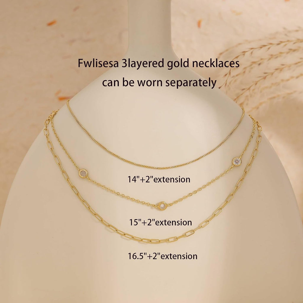 Layered Necklaces for Women, Dainty Gold Necklace Stack 14K Gold Plated Layering CZ Chain Choker Necklaces for Women Trendy Simple Non Tarnish Gold Necklaces Set Fashion Bridal Prom Jewelry - KARMARKA