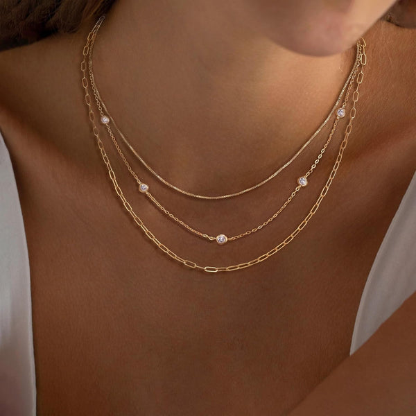 Layered Necklaces for Women, Dainty Gold Necklace Stack 14K Gold Plated Layering CZ Chain Choker Necklaces for Women Trendy Simple Non Tarnish Gold Necklaces Set Fashion Bridal Prom Jewelry - KARMARKA