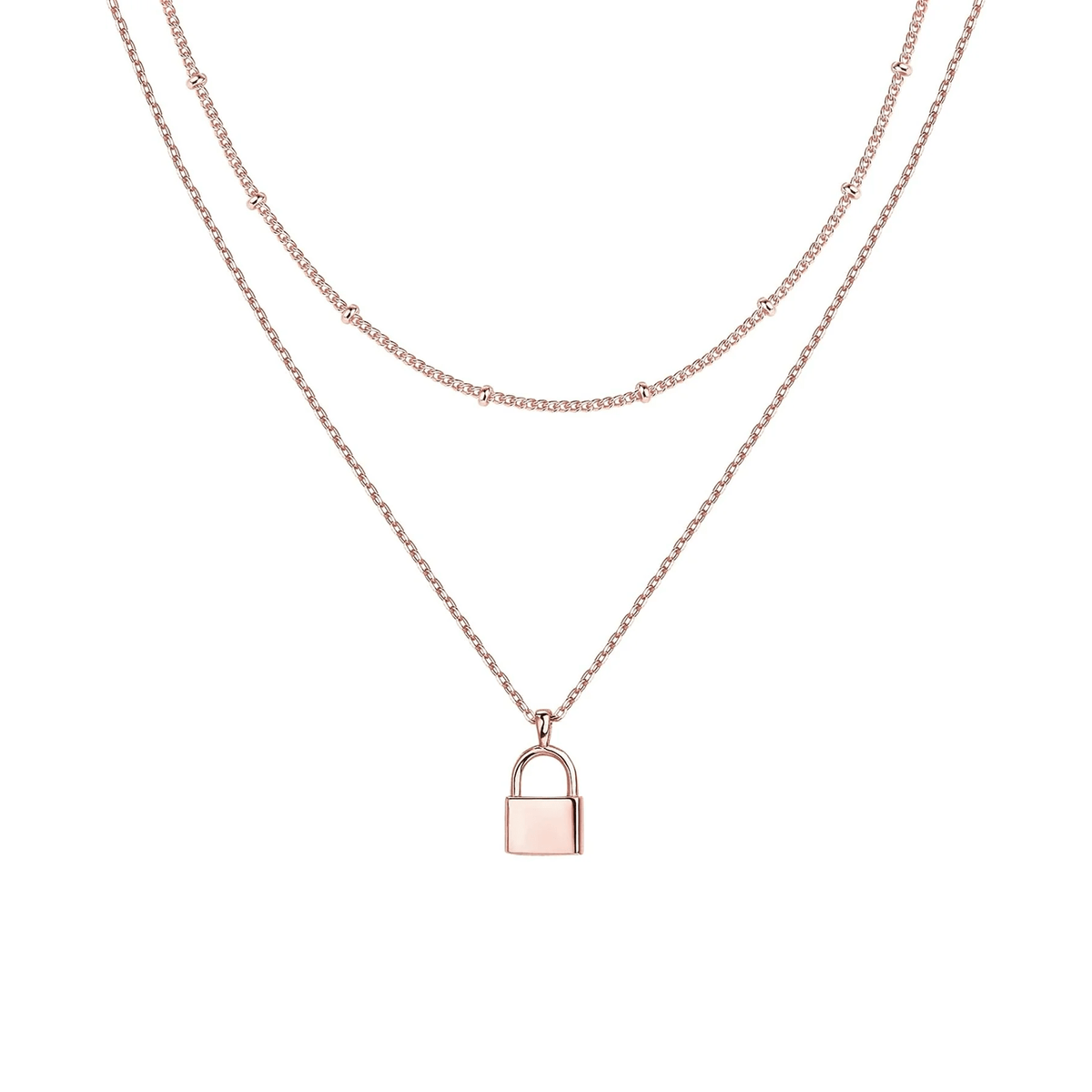 Lock Pendant Layered Necklace for Women – Dainty Double Chain Statement Jewelry - KARMARKA Main image