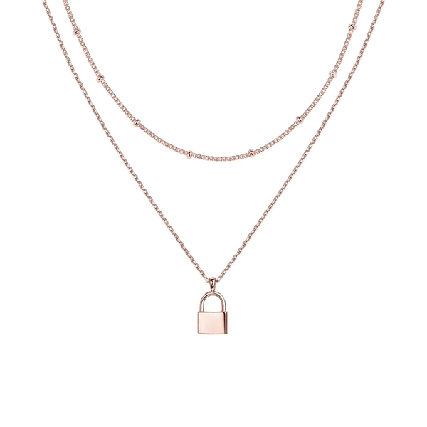 Lock Pendant Layered Necklace for Women – Dainty Double Chain Statement Jewelry - KARMARKA