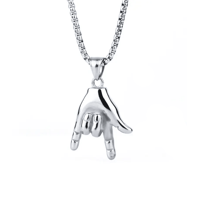 Men'S Individuality Hand Gesture Rock on Titanium Steel Pendant Necklace, Durable Steel Chain Necklaces, Ideal Music-Lover Gift - KARMARKA