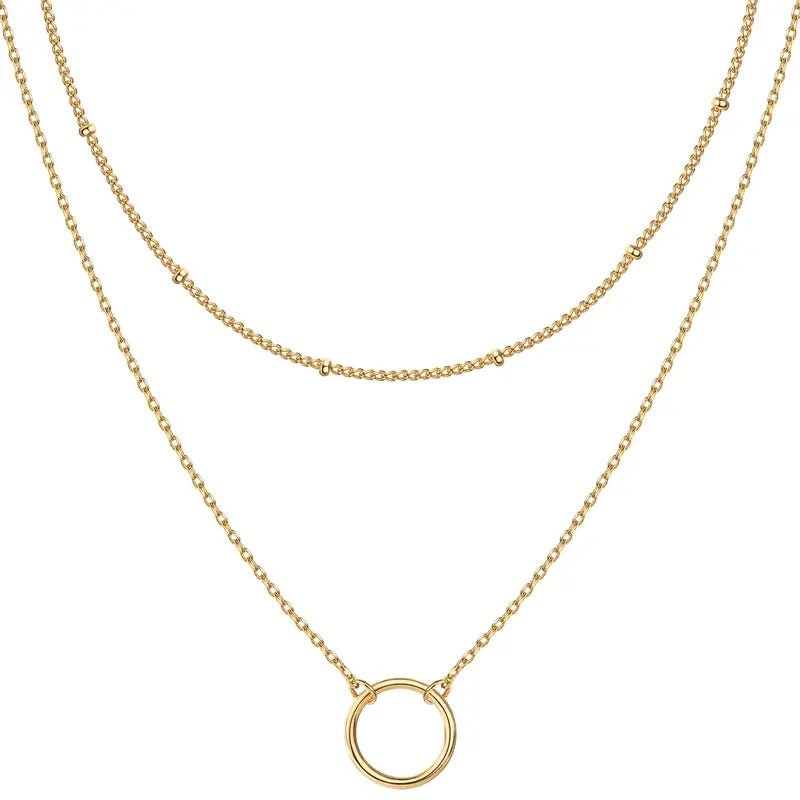 PAVOI 14K Gold Plated Layering Necklaces - Stylish Minimalist Design Pendant Necklaces - Bar, Circle, Lotus, Disc, Dog Tag, Horizontal Bar Pendants for Women - KARMARKA Main image