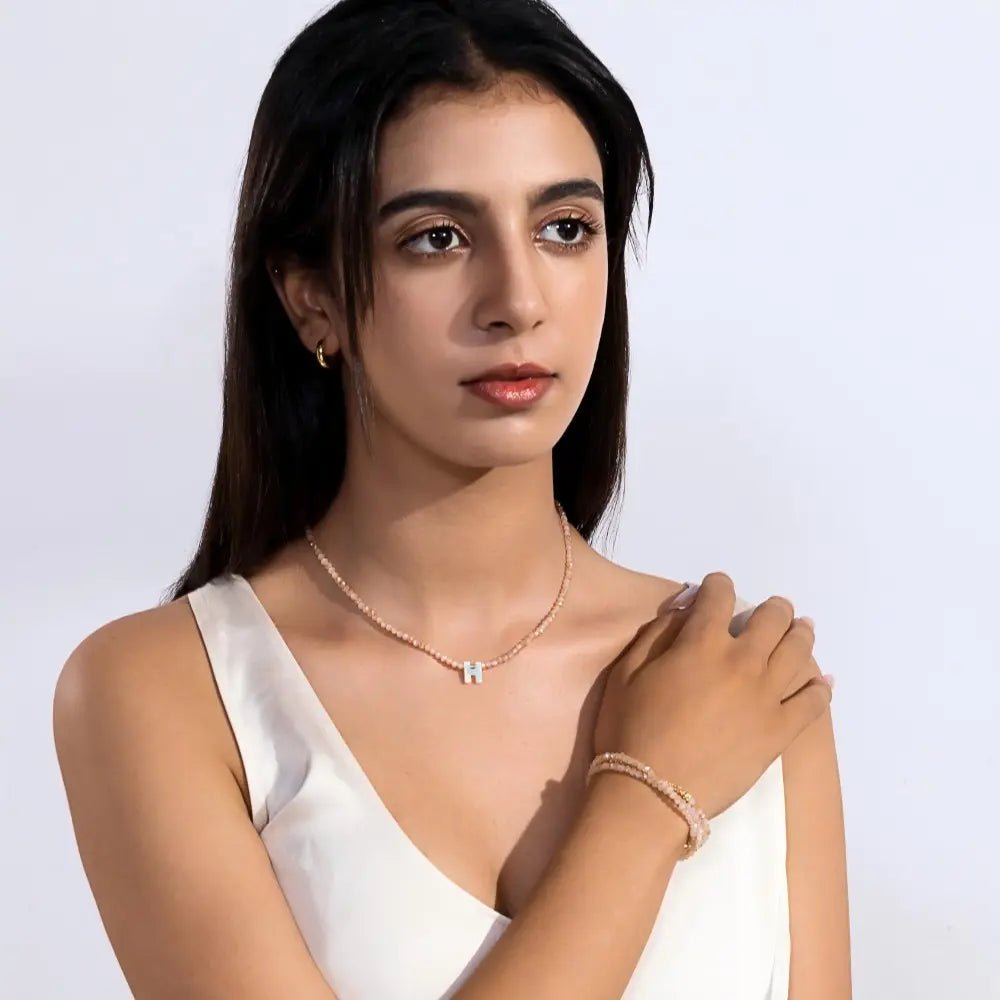 Pendant Necklaces for Women Initial Choker Necklace Beaded Shell Letter Bracelet Trendy Tiny A-Z Simple Jewelry - KARMARKA