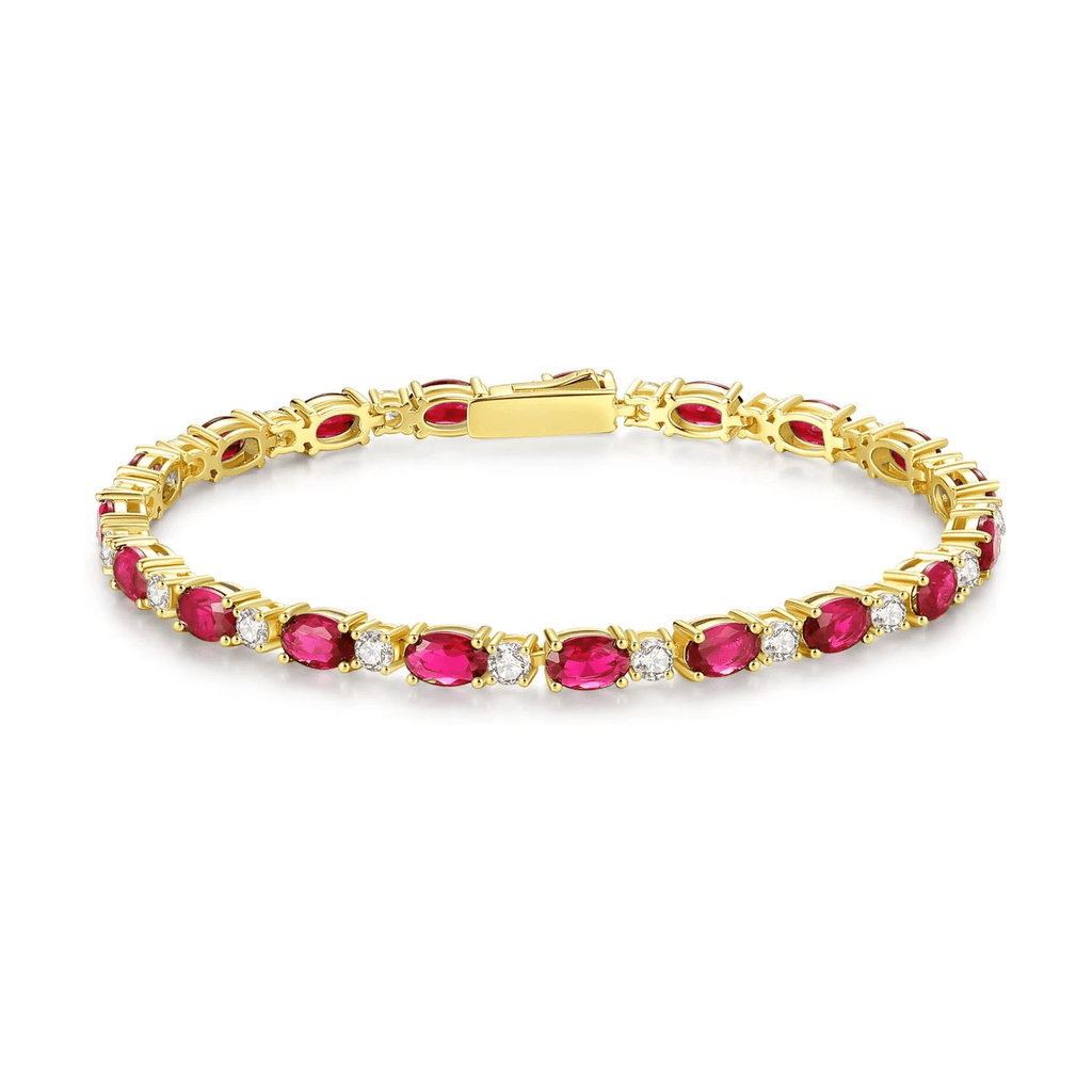 Pink Ruby & Crystal Tennis Bracelet for Women – Elegant Gold-Tone Gemstone Bracelet - KARMARKA