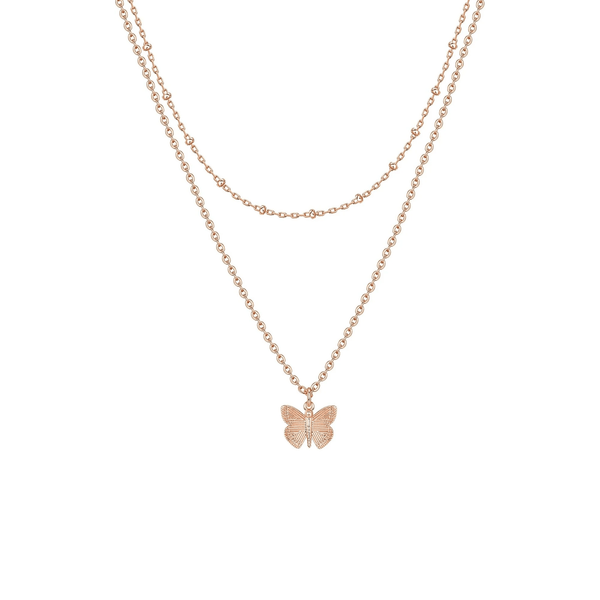 Rose Gold Butterfly Double-Layer Necklace - KARMARKA