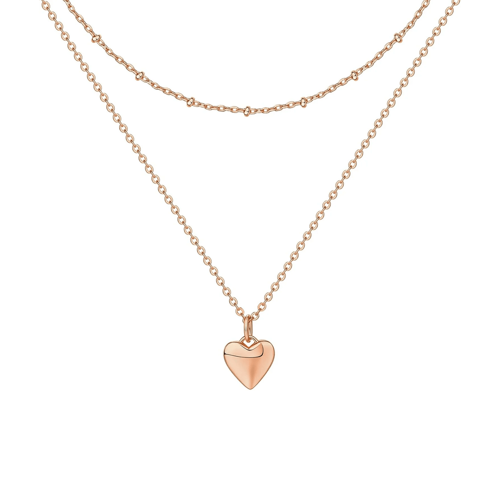 Rose Gold-Tone Heart Layered Necklace for Women – Dainty Double Chain Pendant Jewelry - KARMARKA