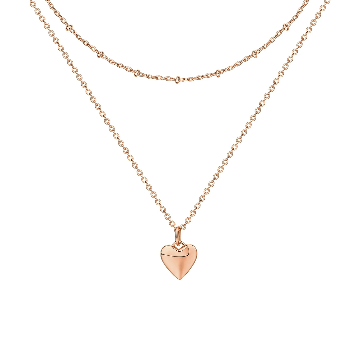 Rose Gold-Tone Heart Layered Necklace for Women – Dainty Double Chain Pendant Jewelry - KARMARKA