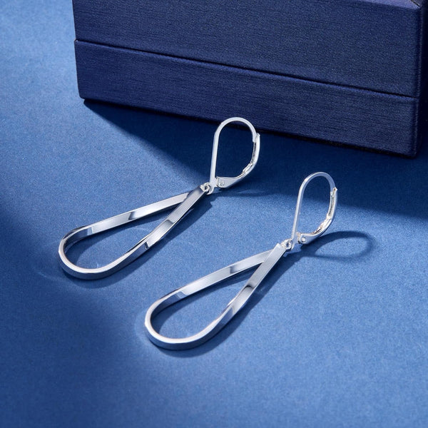 Silver Teardrop Leverback Earrings for Women – 14K Gold Plated Twisted Waterdrop Dangle Earrings - KARMARKA