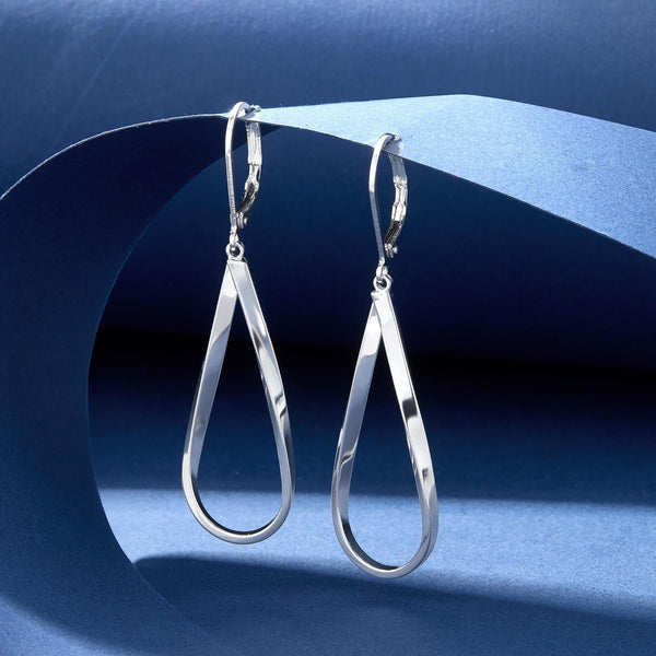 Silver Teardrop Leverback Earrings for Women – 14K Gold Plated Twisted Waterdrop Dangle Earrings - KARMARKA
