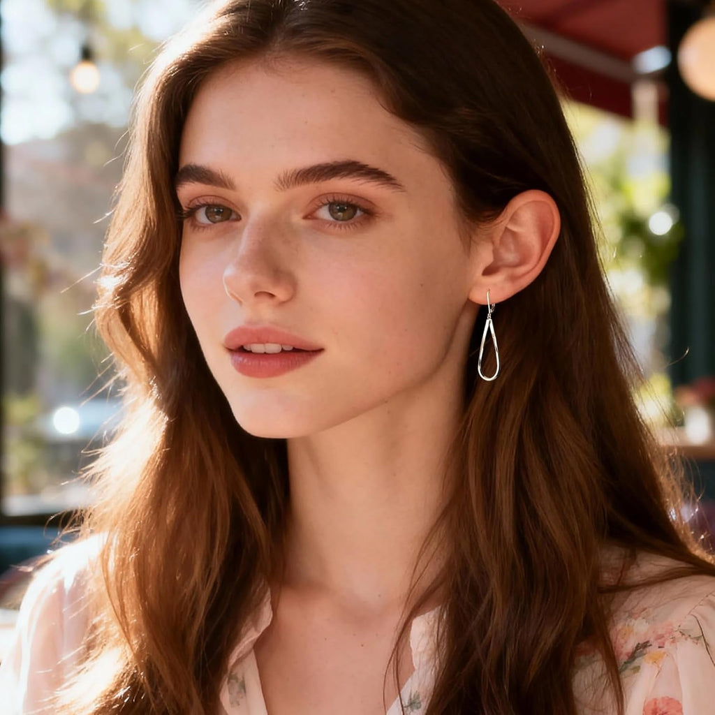 Silver Teardrop Leverback Earrings for Women – 14K Gold Plated Twisted Waterdrop Dangle Earrings - KARMARKA