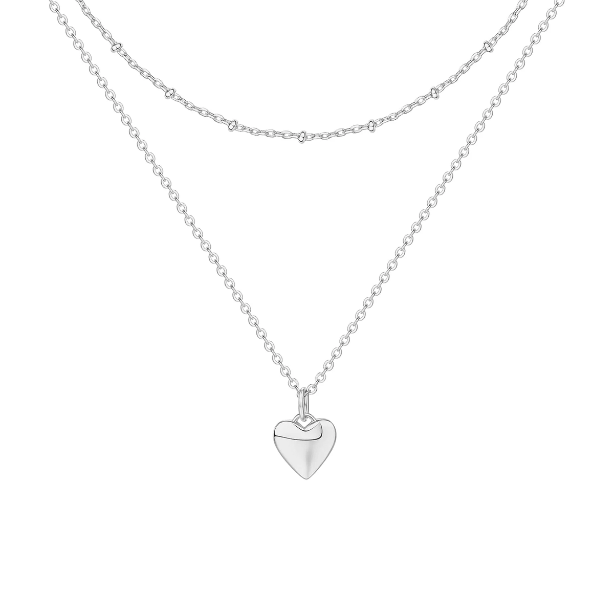 Silver-Tone Heart Layered Necklace for Women – Dainty Double Chain Pendant Jewelry - KARMARKA Main image