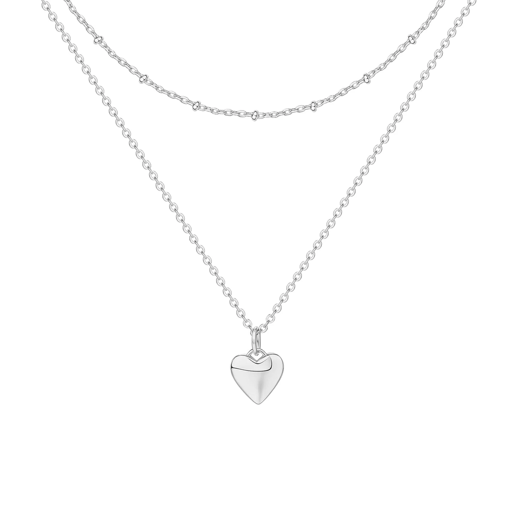 Silver-Tone Heart Layered Necklace for Women – Dainty Double Chain Pendant Jewelry - KARMARKA