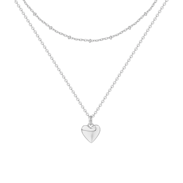 Silver-Tone Heart Layered Necklace for Women – Dainty Double Chain Pendant Jewelry - KARMARKA