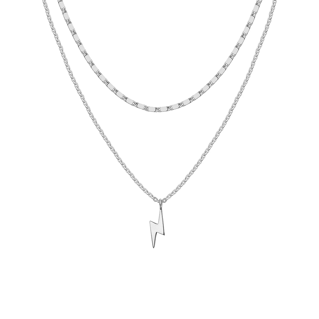 Silver-Tone Lightning Bolt Layered Necklace for Women – Dainty Double Chain Pendant Jewelry - KARMARKA