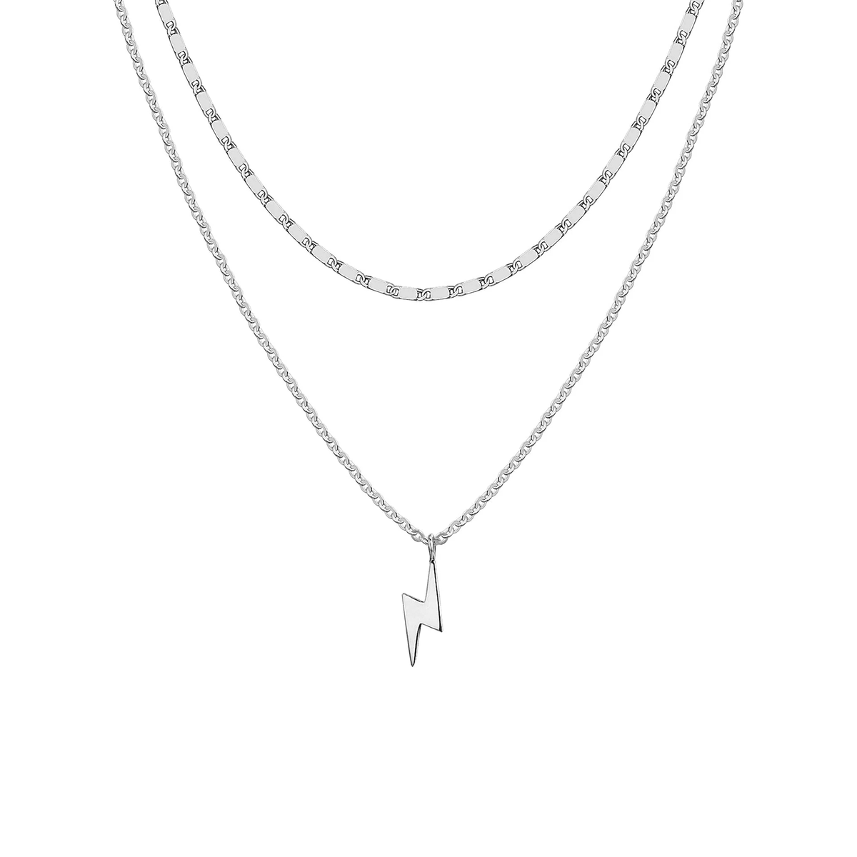Silver-Tone Lightning Bolt Layered Necklace for Women – Dainty Double Chain Pendant Jewelry - KARMARKA