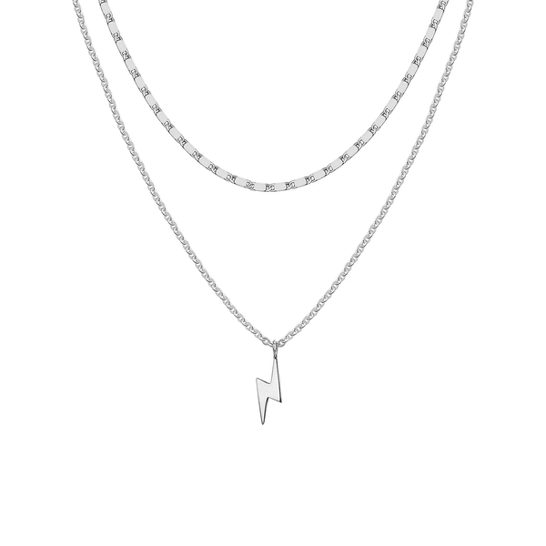 Silver-Tone Lightning Bolt Layered Necklace for Women – Dainty Double Chain Pendant Jewelry - KARMARKA