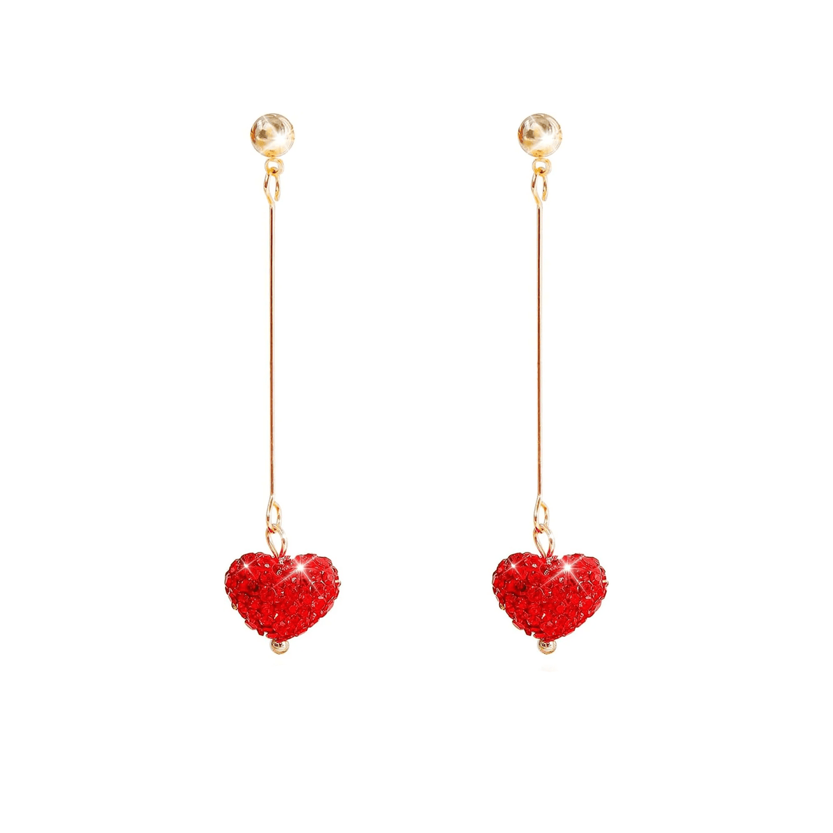 Sparkling Red Heart Rhinestone Dangle Earrings – Valentine’s Day Jewelry for Women - KARMARKA Main image
