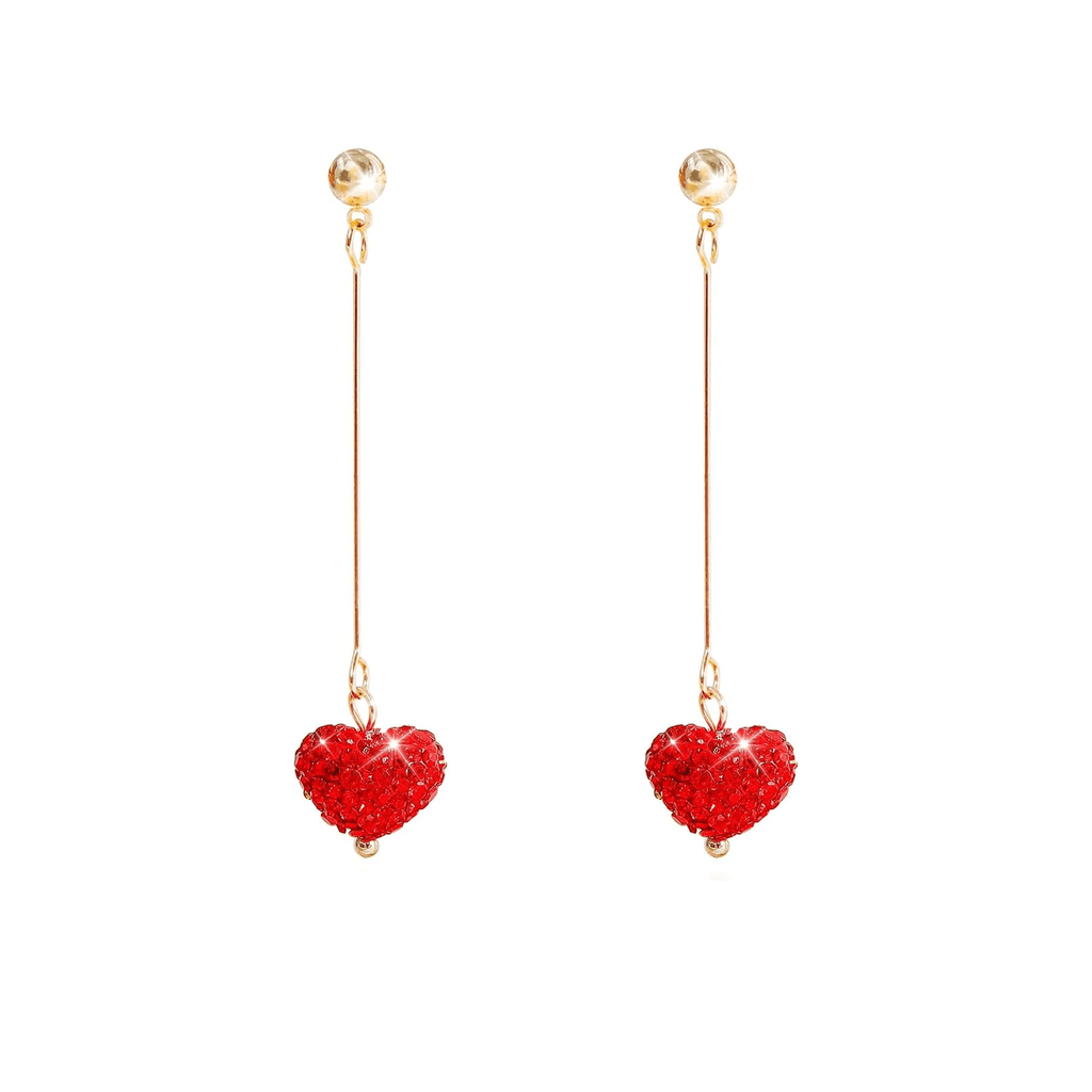 Sparkling Red Heart Rhinestone Dangle Earrings – Valentine’s Day Jewelry for Women - KARMARKA