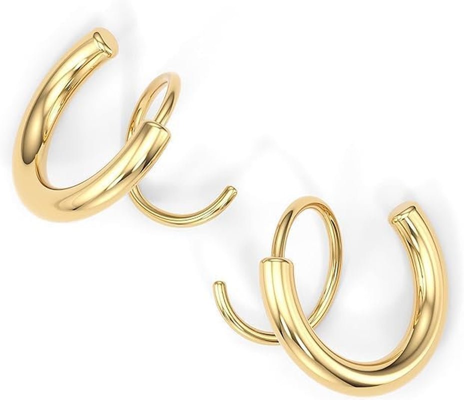 Spiral Hoop Twist Double Earrings - 14K Gold - KARMARKA Main image