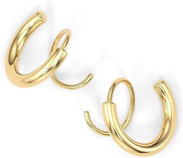 Spiral Hoop Twist Double Earrings - 14K Gold - KARMARKA
