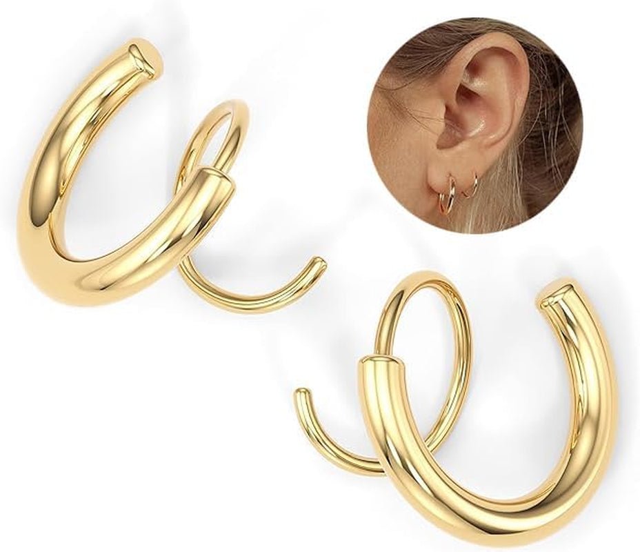 Spiral Hoop Twist Double Earrings - 14K Gold - KARMARKA