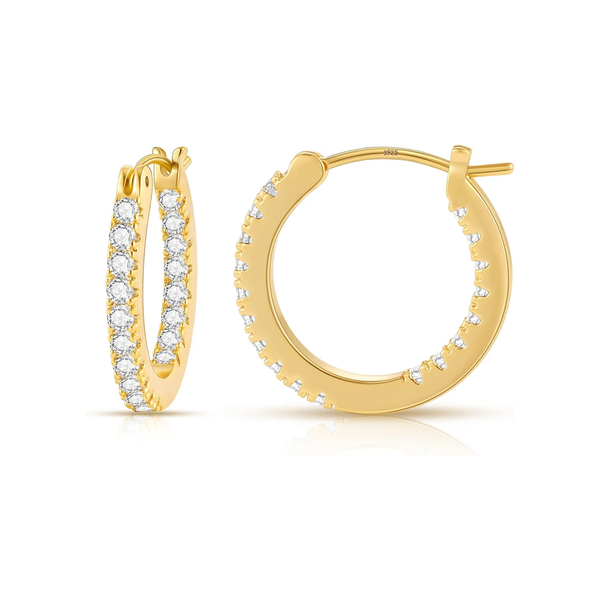 14K Gold Plated Hoop Earrings for Women, CZ Hoop Earrings