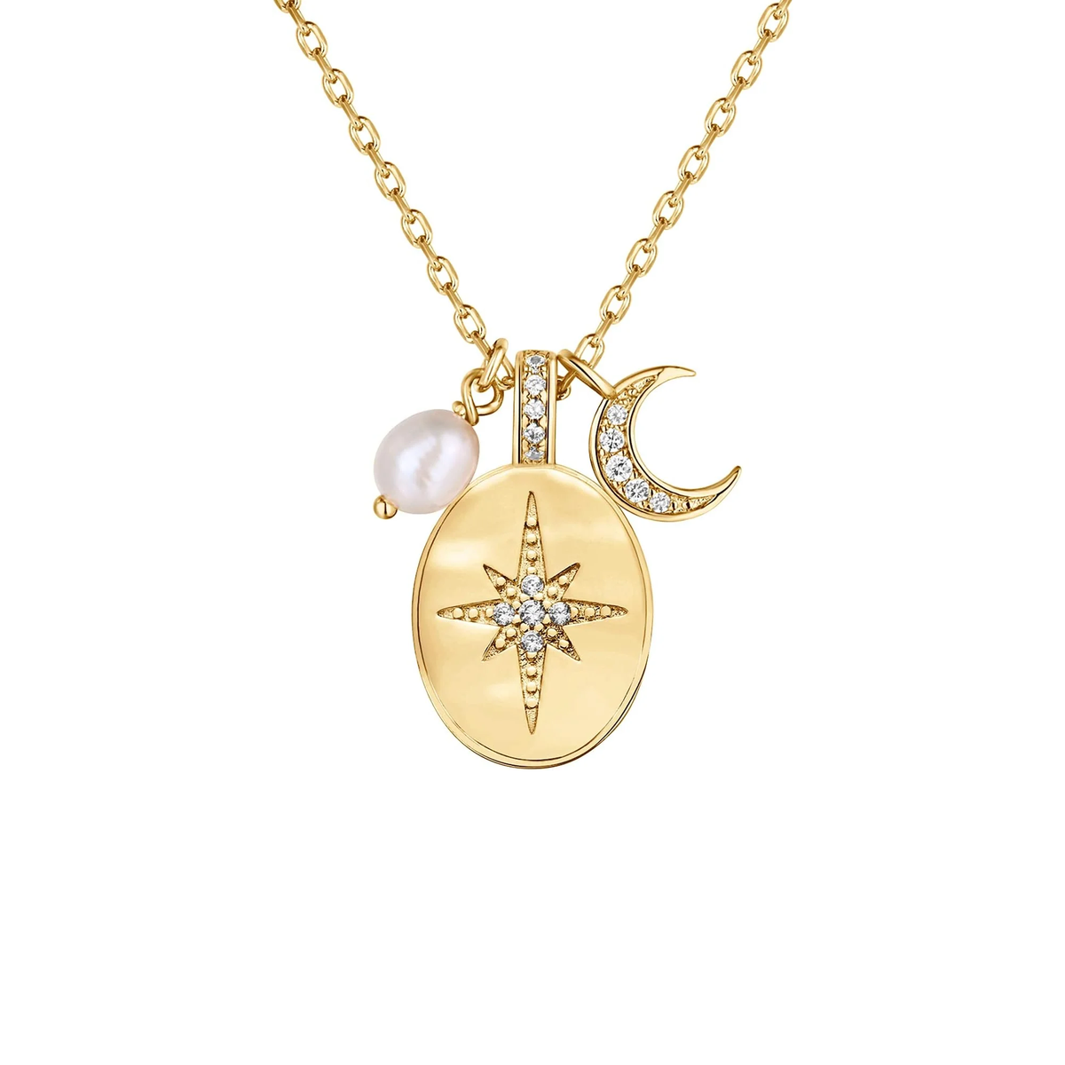14K Gold Plated Engraved Coin Pendant Necklaces for Women Main image