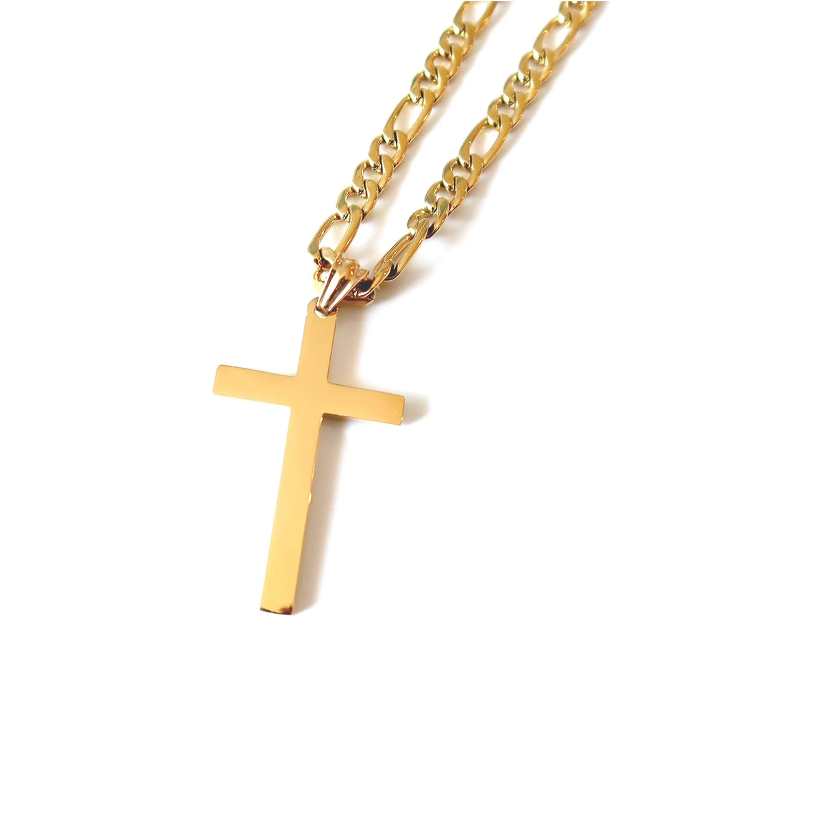 14K Gold Figaro Link Chain Cross Pendant Necklace Gold Filled Clasp for Men,Husband, Boys, Teens Thin for Charms Miami Cuban Link Diamond Cut Fashion Jewelry Main image