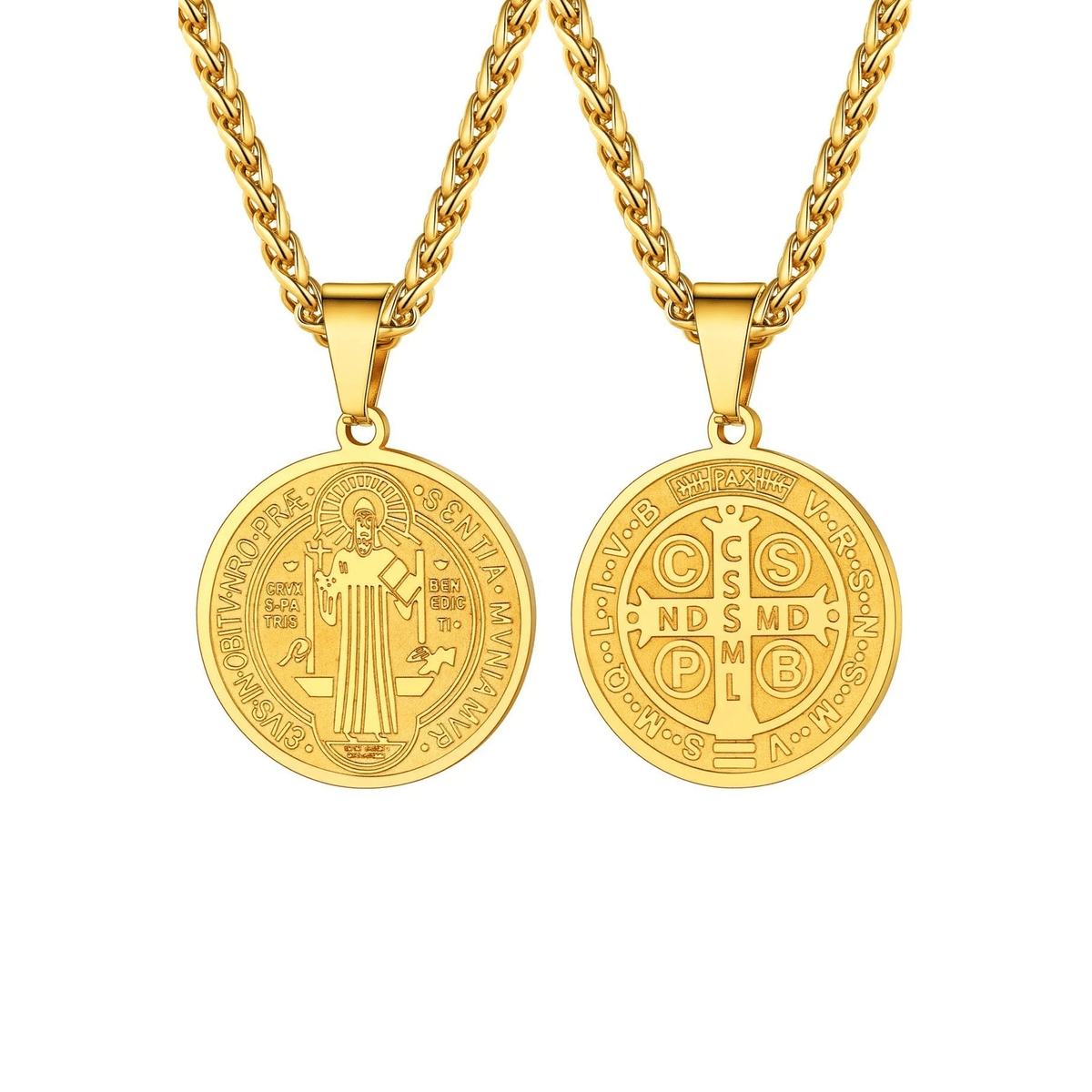 St. Michael & St. Benedict Medal Necklace for Men – Religious Pendant, 22–24" - KARMARKA Main image