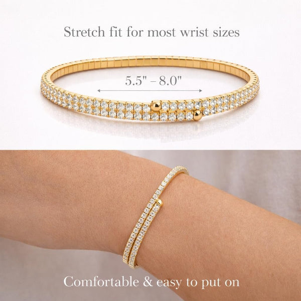 Stretch Tennis Bracelet for Women – Gold Comfort Fit, No Clasp Flexible Design with Crystal Accents, Minimalist Stackable Jewelry - KARMARKA