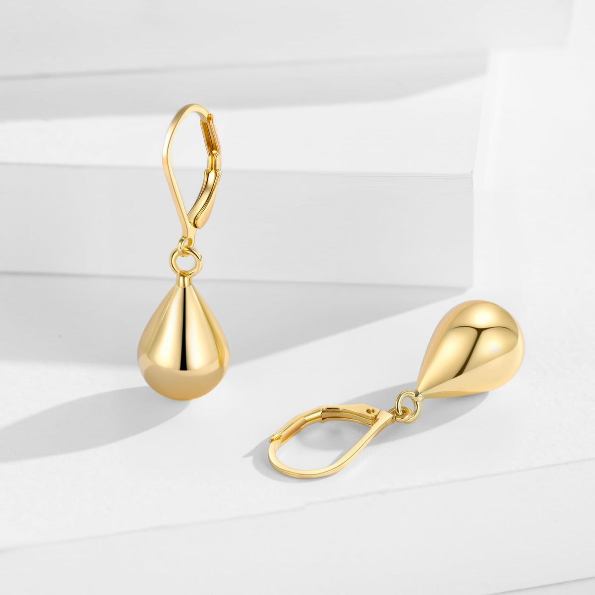 Teardrop Dangle Leverback Earrings for Women 14K Gold Plated 925 Sterling Silver Post Waterdrop Dangle Drop Hoop Earrings Hyoallergenic Tear Drop Dangle Earrings Jewelry Gifts - KARMARKA