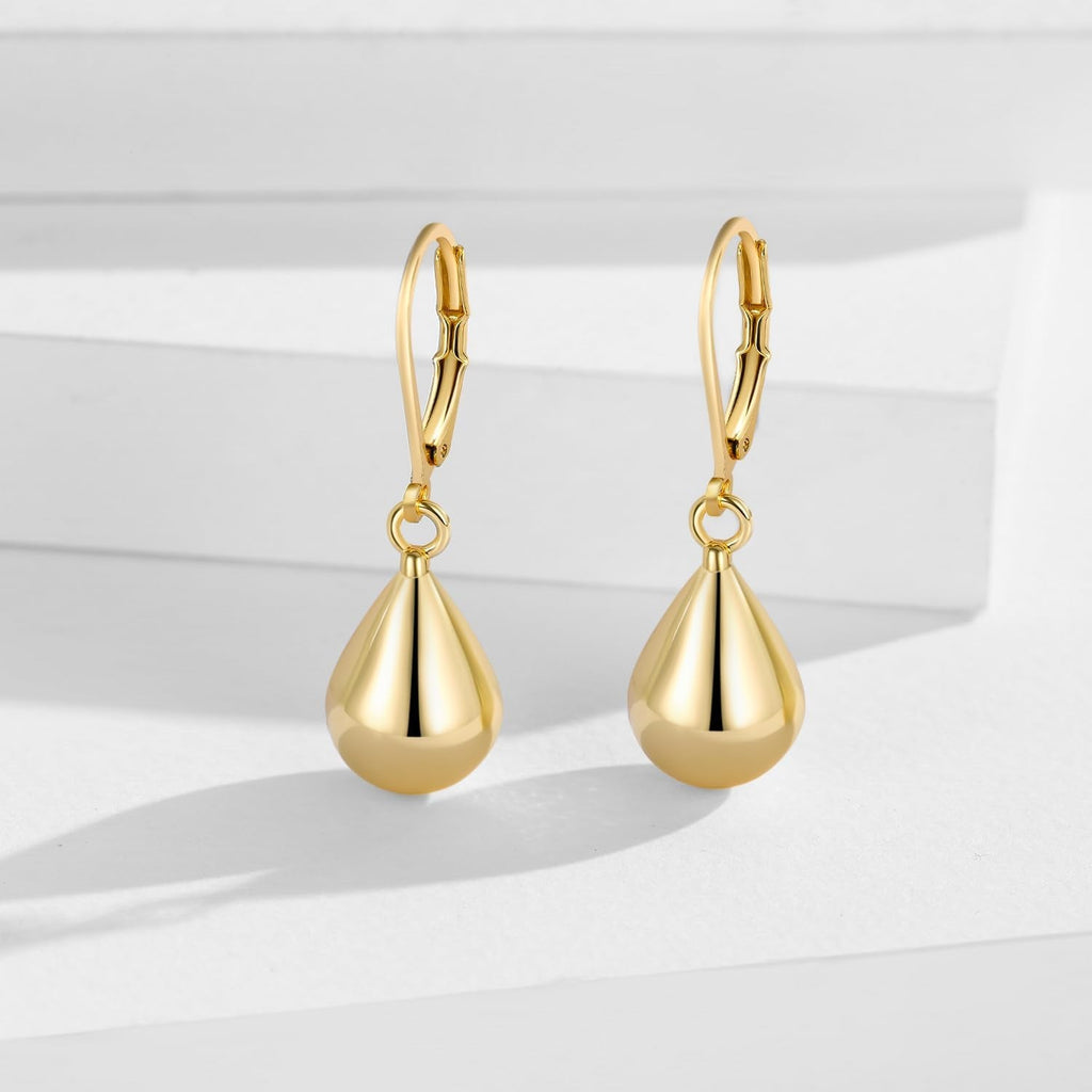 Teardrop Dangle Leverback Earrings for Women 14K Gold Plated 925 Sterling Silver Post Waterdrop Dangle Drop Hoop Earrings Hyoallergenic Tear Drop Dangle Earrings Jewelry Gifts - KARMARKA