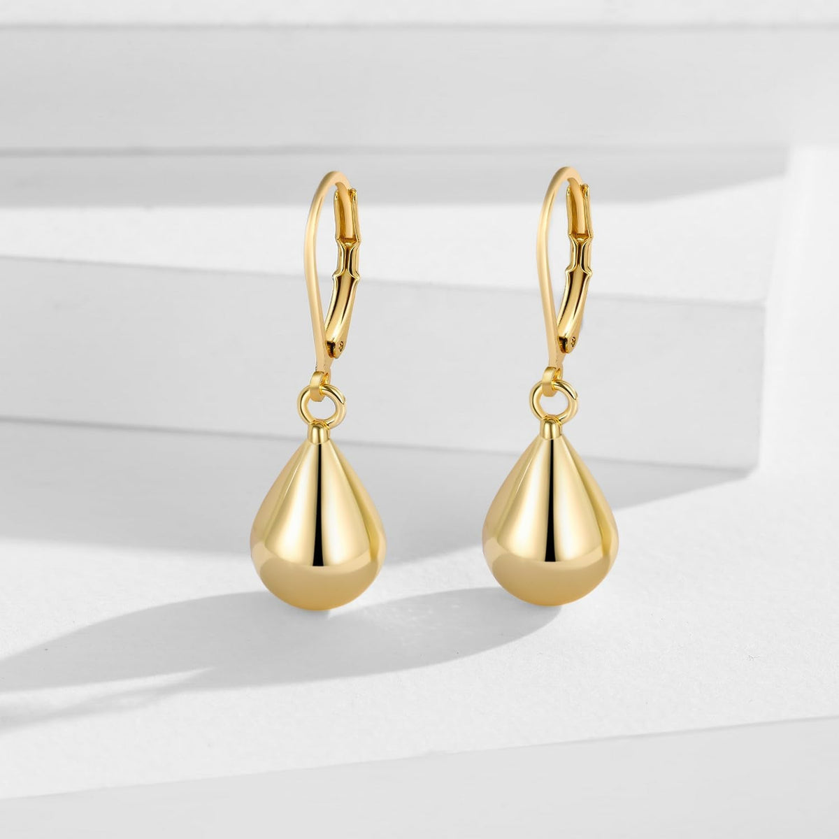 Teardrop Dangle Leverback Earrings for Women 14K Gold Plated 925 Sterling Silver Post Waterdrop Dangle Drop Hoop Earrings Hyoallergenic Tear Drop Dangle Earrings Jewelry Gifts - KARMARKA