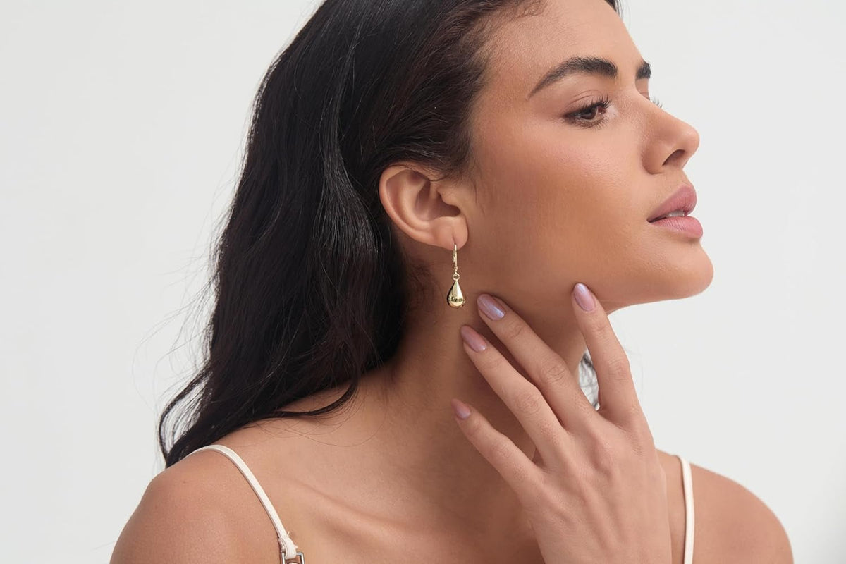 Teardrop Dangle Leverback Earrings for Women 14K Gold Plated 925 Sterling Silver Post Waterdrop Dangle Drop Hoop Earrings Hyoallergenic Tear Drop Dangle Earrings Jewelry Gifts - KARMARKA