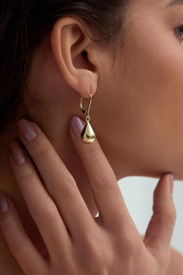 Teardrop Dangle Leverback Earrings for Women 14K Gold Plated 925 Sterling Silver Post Waterdrop Dangle Drop Hoop Earrings Hyoallergenic Tear Drop Dangle Earrings Jewelry Gifts - KARMARKA