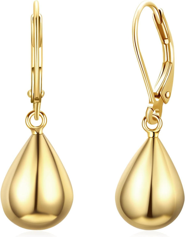 Teardrop Dangle Leverback Earrings for Women 14K Gold Plated 925 Sterling Silver Post Waterdrop Dangle Drop Hoop Earrings Hyoallergenic Tear Drop Dangle Earrings Jewelry Gifts - KARMARKA
