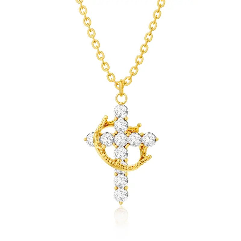 Tewiky 14K Gold Plated Crown Cross Zircon Pendant Necklace for Women-Dainty 14K Gold Cubic Zirconia Pendant Necklaces Simple Gold Cross Pendant Necklace for Easter Gifts - KARMARKA
