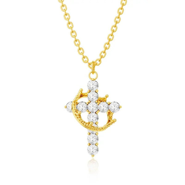 Tewiky 14K Gold Plated Crown Cross Zircon Pendant Necklace for Women-Dainty 14K Gold Cubic Zirconia Pendant Necklaces Simple Gold Cross Pendant Necklace for Easter Gifts - KARMARKA