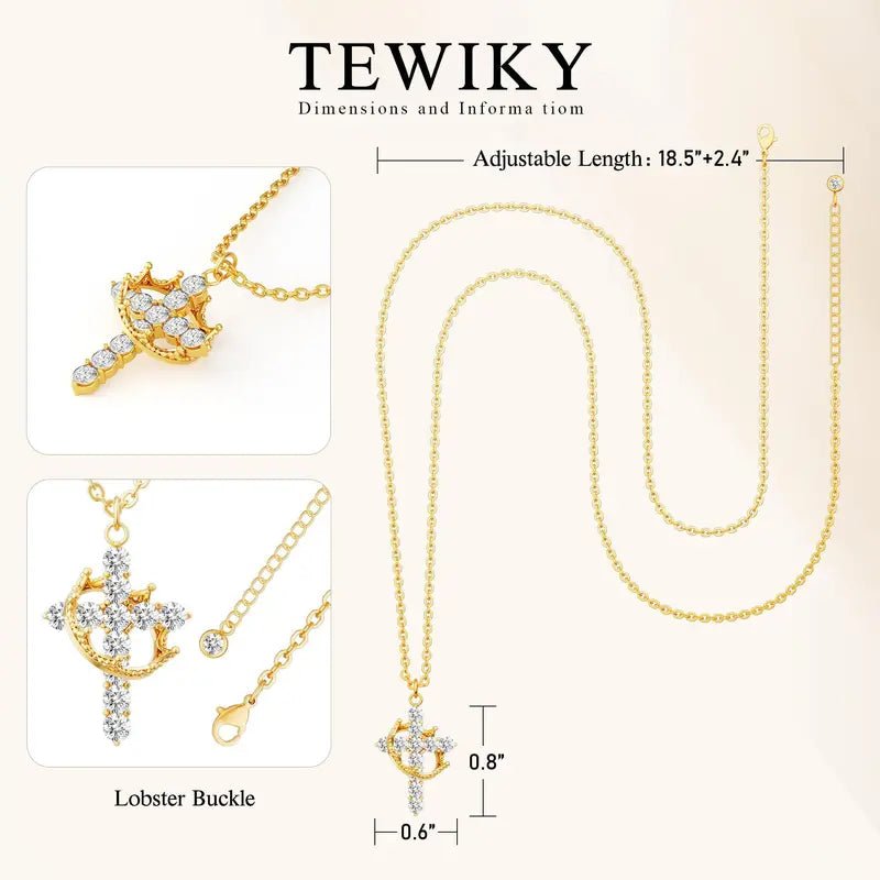 Tewiky 14K Gold Plated Crown Cross Zircon Pendant Necklace for Women-Dainty 14K Gold Cubic Zirconia Pendant Necklaces Simple Gold Cross Pendant Necklace for Easter Gifts - KARMARKA