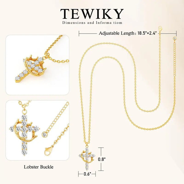 Tewiky 14K Gold Plated Crown Cross Zircon Pendant Necklace for Women-Dainty 14K Gold Cubic Zirconia Pendant Necklaces Simple Gold Cross Pendant Necklace for Easter Gifts - KARMARKA