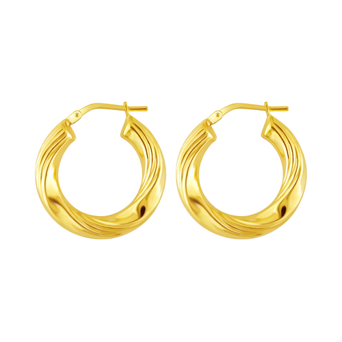 Women'S 14K Gold Plated Sterling Silver Twisted Ribbed Hoop Adults Earrings