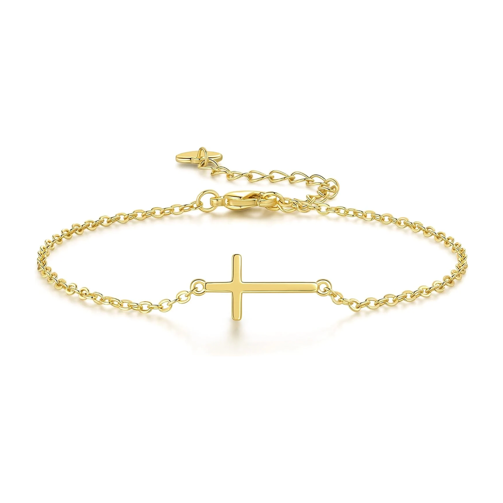 14K Gold Bracelets for Women Gold Bracelet for Womens Reliable Dainty Cross Bracelet for Womens Thin Charm Trendy Cross Bracelets for Women