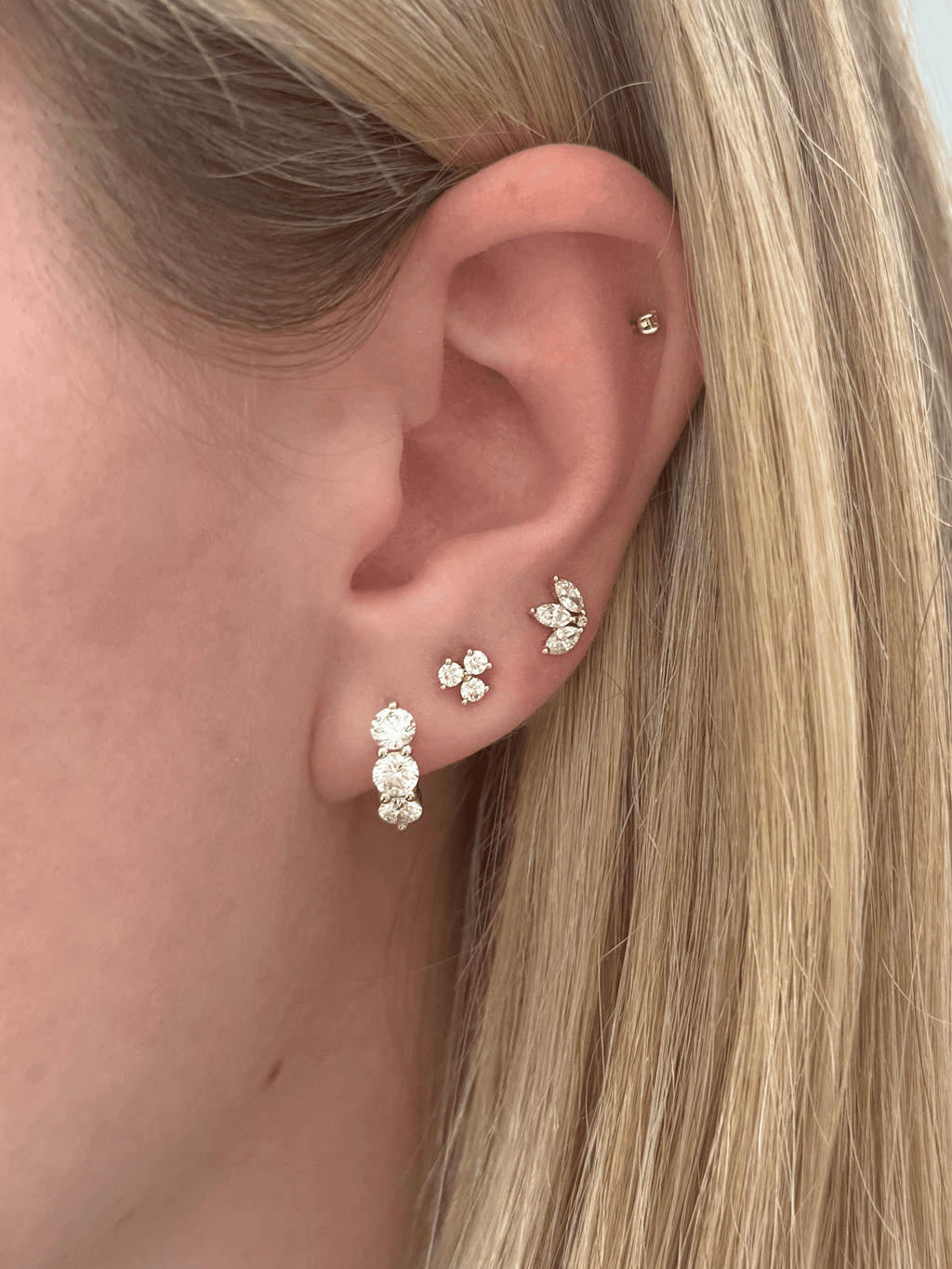 Triple Crown Diamond Huggie Earrings 14K