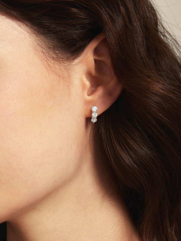 Triple Crown Diamond Huggie Earrings 14K