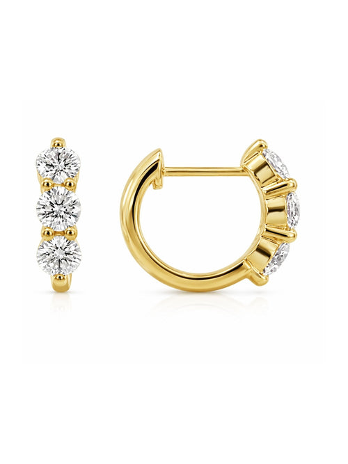 Triple Crown Diamond Huggie Earrings 14K - KARMARKA